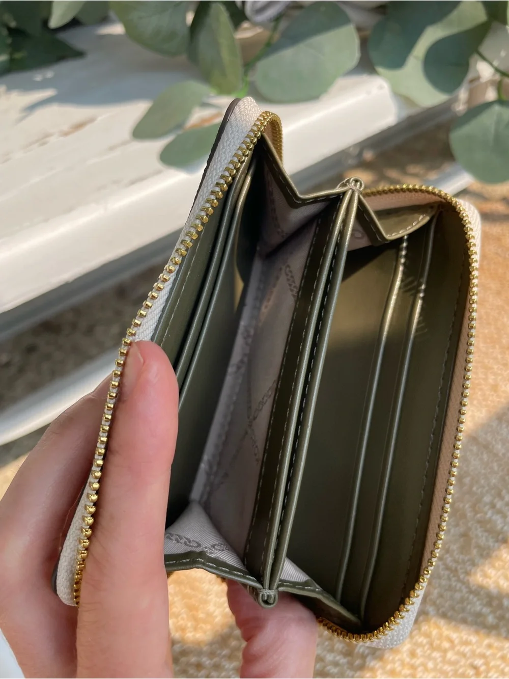 Michael Kors Small Jet Set Zip-Around Card Case Wallet: Vanilla, Sage, Olive